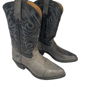 Men’s Vintage Wrangler Black & Grey Embroidered Cowboy Boots Extra Wide